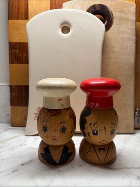 Vintage salty and Peppy  Wood salt and peppers Japan MCM